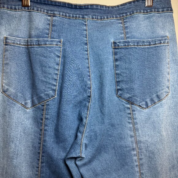 Hummingbird Womens Medium Patchwork Flare Jeans High Rise Boho Raw Hem Two Tone - Picture 6 of 7